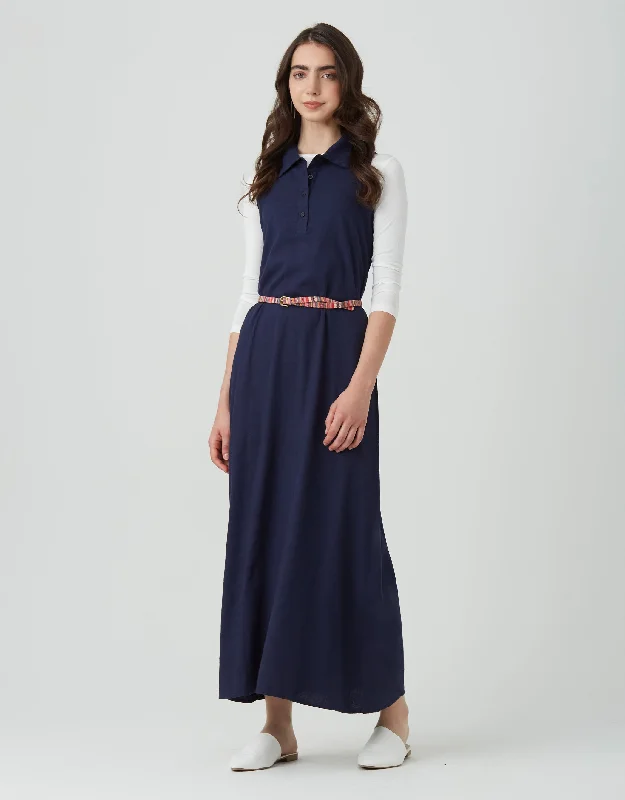 Men's robes made from sustainable materialsLinen Sleeveless Maxi Dress with Button Placket Navy