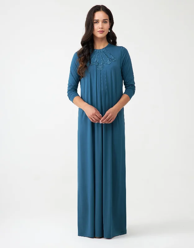 Waffle - weave men's robes for a textured feelPull On Layered Nursing Nightgown with Lotus Lace Trim Teal Blue Waffle - weave men's robes for a textured feelPull On Layered Nursing Nightgown with Lotus Lace Trim Teal Blue