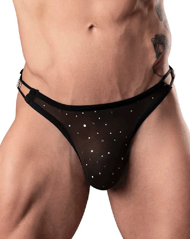 Patterned men's thongs, such as stripes or polka dotsMale Power 407-288 Show Stopper Thong Silver Mesh Dot