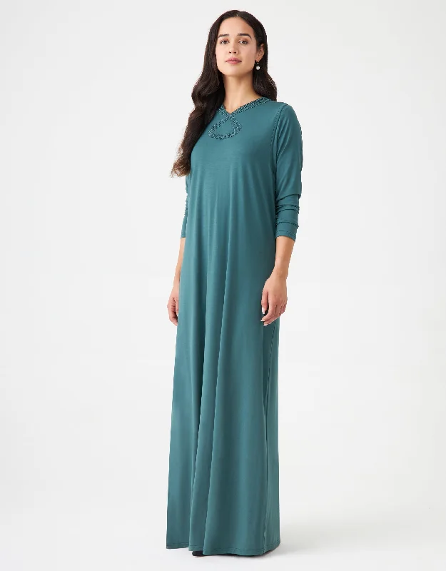 Men's robes with multiple pockets for conveniencePull On Layered Nursing Nightgown with French Lace Teal Green