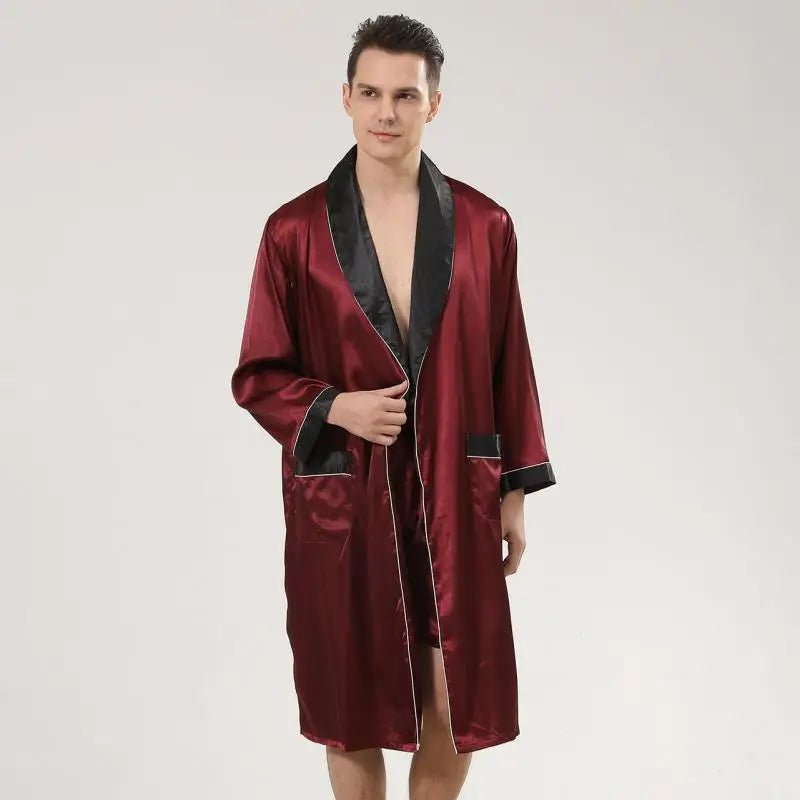 Short - style men's robes for a modern lookMen Satin Robe Set Loose Bathrobe Gown Long Sleeve 2PCS Sleewear Lapel Robe&Shorts Male Casual Sleep Set Silky Pajamas Set Short - style men's robes for a modern lookMen Satin Robe Set Loose Bathrobe Gown Long Sleeve 2PCS Sleewear Lapel Robe&Shorts Male Casual Sleep Set Silky Pajamas Set