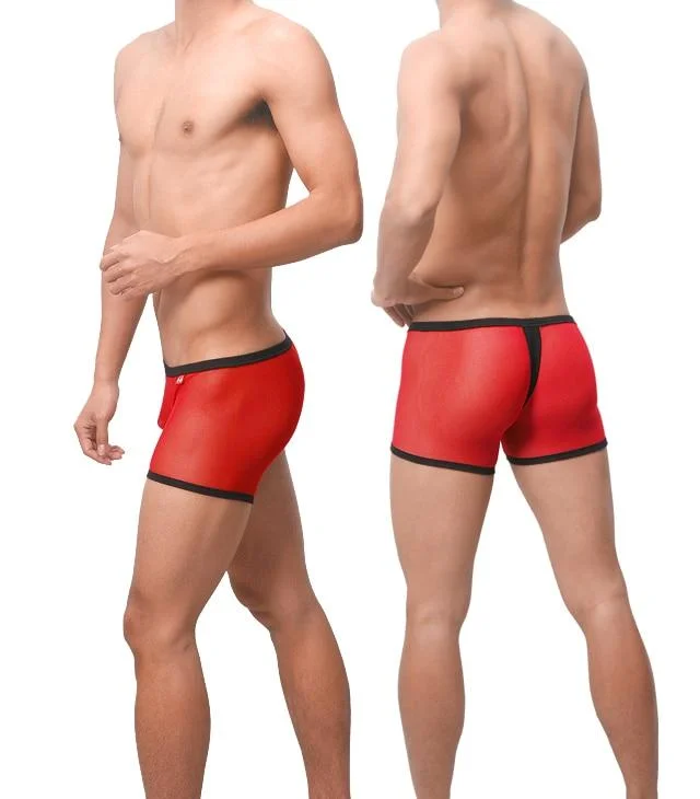 Stretch - fabric men's boxer briefs for a flexible fitMesh Faux Thong Boxer Briefs