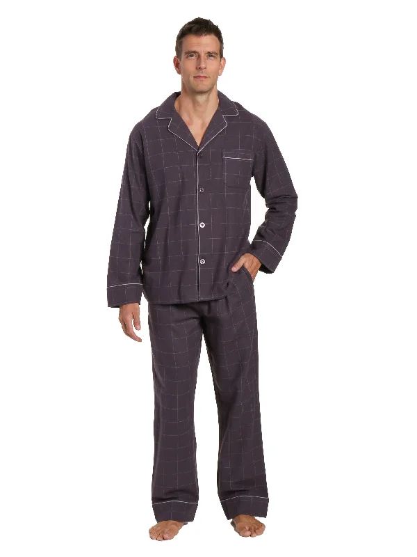 Embroidered men's robes for a touch of eleganceMens 100% Cotton Flannel Pajama Set - Windowpane Checks - Iron Embroidered men's robes for a touch of eleganceMens 100% Cotton Flannel Pajama Set - Windowpane Checks - Iron