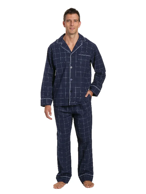 Long - length men's robes for full - body coverageMens 100% Cotton Flannel Pajama Set - Windowpane Checks - Navy Long - length men's robes for full - body coverageMens 100% Cotton Flannel Pajama Set - Windowpane Checks - Navy
