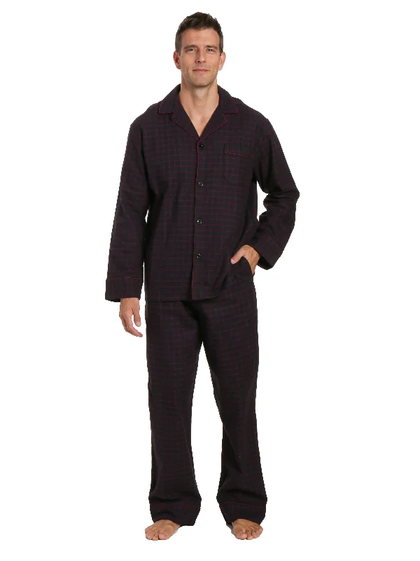 Men's robes with multiple pockets for convenienceMens 100% Cotton Flannel Pajama Set - Checks - Black-Fig