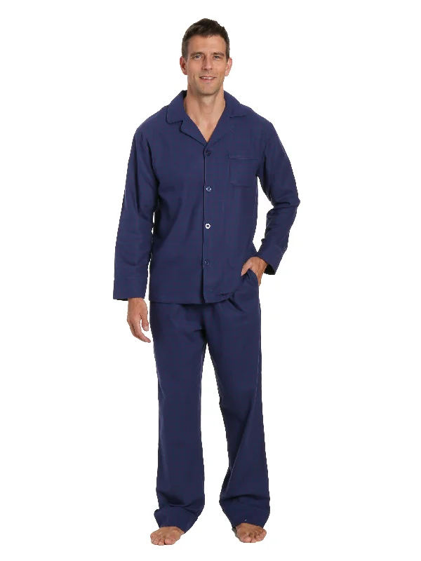 Beach - themed men's robes for a vacation vibeMens 100% Cotton Flannel Pajama Set - Checks - Dark Blue Beach - themed men's robes for a vacation vibeMens 100% Cotton Flannel Pajama Set - Checks - Dark Blue