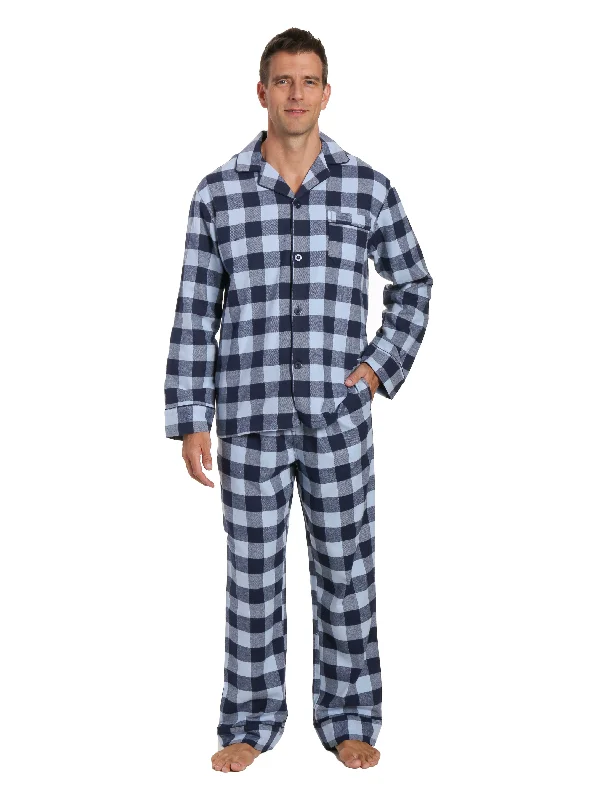 Hooded men's robes for extra warmth and comfortMens 100% Cotton Flannel Pajama Set - Gingham Checks - Navy-Blue Hooded men's robes for extra warmth and comfortMens 100% Cotton Flannel Pajama Set - Gingham Checks - Navy-Blue