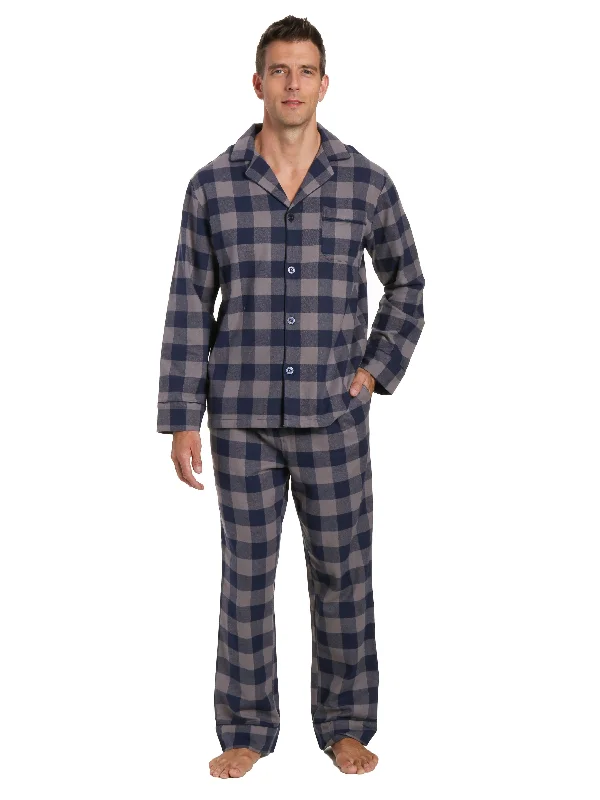 Long - length men's robes for full - body coverageMens 100% Cotton Flannel Pajama Set - Gingham Checks - Charcoal-Navy Long - length men's robes for full - body coverageMens 100% Cotton Flannel Pajama Set - Gingham Checks - Charcoal-Navy