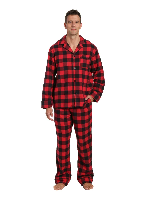 Tie - waist men's robes for a customizable fitMens 100% Cotton Flannel Pajama Set - Gingham Checks - Black-Red Tie - waist men's robes for a customizable fitMens 100% Cotton Flannel Pajama Set - Gingham Checks - Black-Red