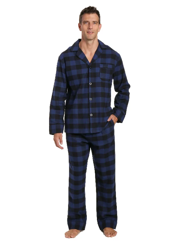 Loungewear - style men's robes for casual daysMens 100% Cotton Flannel Pajama Set - Gingham Checks - Black-Blue Loungewear - style men's robes for casual daysMens 100% Cotton Flannel Pajama Set - Gingham Checks - Black-Blue
