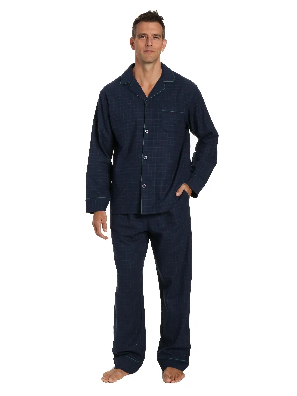 Embroidered men's robes for a touch of eleganceBox Packaged Men's Premium 100% Cotton Flannel Pajama Sleepwear Set - Windowpane Checks - Navy Green Embroidered men's robes for a touch of eleganceBox Packaged Men's Premium 100% Cotton Flannel Pajama Sleepwear Set - Windowpane Checks - Navy Green