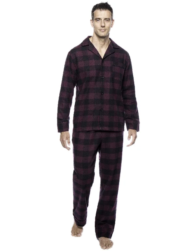Long - length men's robes for full - body coverageBox Packaged Men's Premium 100% Cotton Flannel Pajama Sleepwear Set - Gingham Fig/Black Long - length men's robes for full - body coverageBox Packaged Men's Premium 100% Cotton Flannel Pajama Sleepwear Set - Gingham Fig/Black