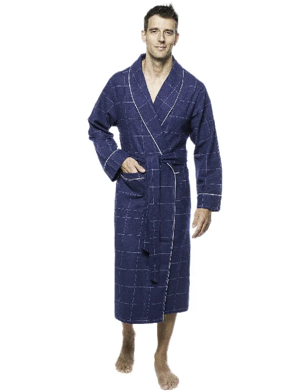 Water - resistant men's robes for post - shower useMens Premium 100% Cotton Flannel Robe - Windowpane Checks Dark Blue Water - resistant men's robes for post - shower useMens Premium 100% Cotton Flannel Robe - Windowpane Checks Dark Blue