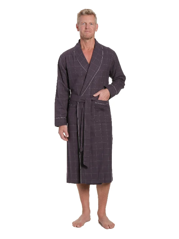 Tie - waist men's robes for a customizable fitMens Premium 100% Cotton Flannel Robe - Windowpane Checks - Iron