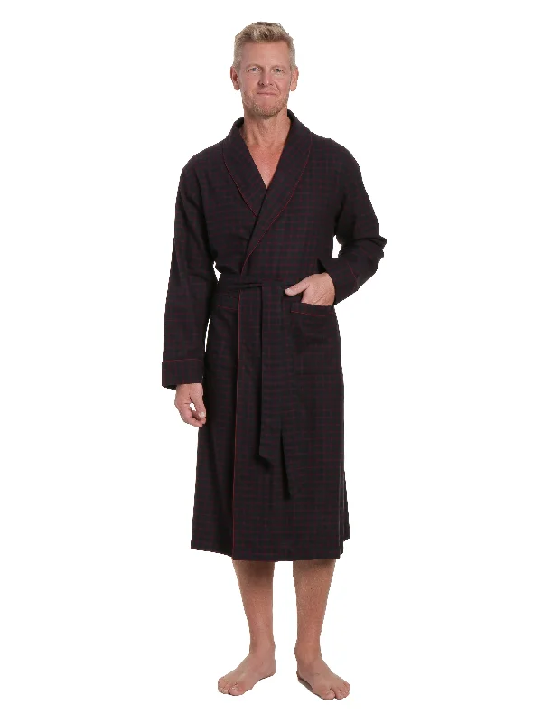 Jacquard - patterned men's robes for a stylish appearanceMens Premium 100% Cotton Flannel Robe - Checks - Black-Fig Jacquard - patterned men's robes for a stylish appearanceMens Premium 100% Cotton Flannel Robe - Checks - Black-Fig