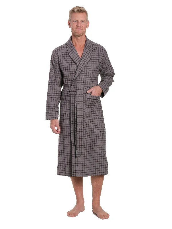 Monogrammed men's robes as a personalized giftMens Premium 100% Cotton Flannel Robe - Checks Charcoal-Black Monogrammed men's robes as a personalized giftMens Premium 100% Cotton Flannel Robe - Checks Charcoal-Black