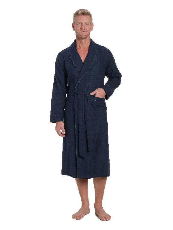 Loungewear - style men's robes for casual daysMens Premium 100% Cotton Flannel Robe - Windowpane Checks - Navy Green Loungewear - style men's robes for casual daysMens Premium 100% Cotton Flannel Robe - Windowpane Checks - Navy Green