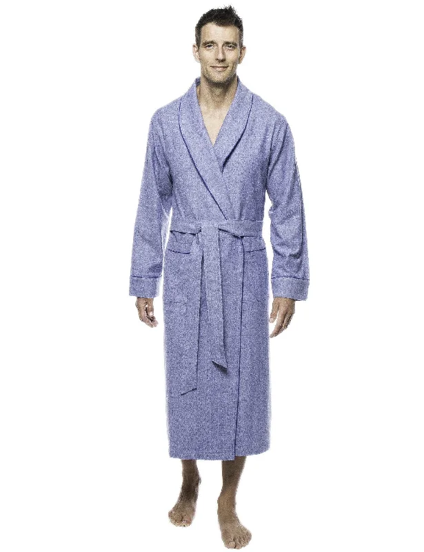 Embroidered men's robes for a touch of eleganceMens Premium 100% Cotton Flannel Robe - Herringbone Blue Embroidered men's robes for a touch of eleganceMens Premium 100% Cotton Flannel Robe - Herringbone Blue