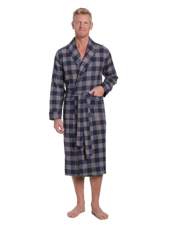 Long - length men's robes for full - body coverageMens Premium 100% Cotton Flannel Robe - Gingham Checks - Charcoal-Navy Long - length men's robes for full - body coverageMens Premium 100% Cotton Flannel Robe - Gingham Checks - Charcoal-Navy