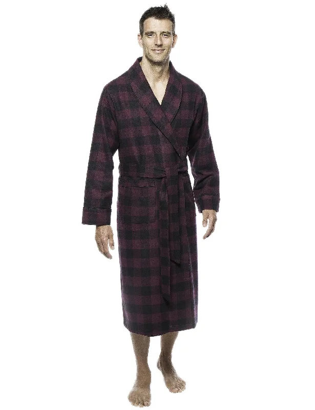 Men's robes with a hidden button closureMens Premium 100% Cotton Flannel Robe - Gingham Fig/Black Men's robes with a hidden button closureMens Premium 100% Cotton Flannel Robe - Gingham Fig/Black