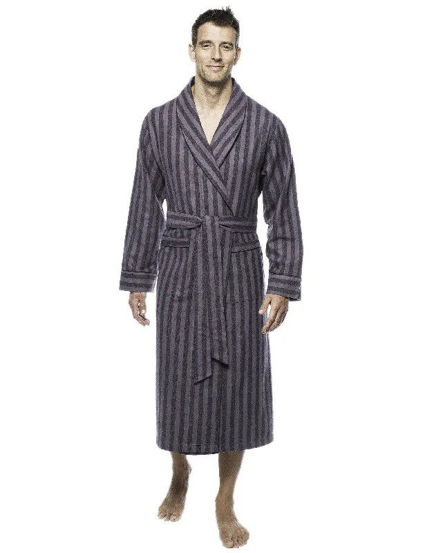 Water - resistant men's robes for post - shower useMens Premium 100% Cotton Flannel Robe - Stripes Black/Grey Water - resistant men's robes for post - shower useMens Premium 100% Cotton Flannel Robe - Stripes Black/Grey