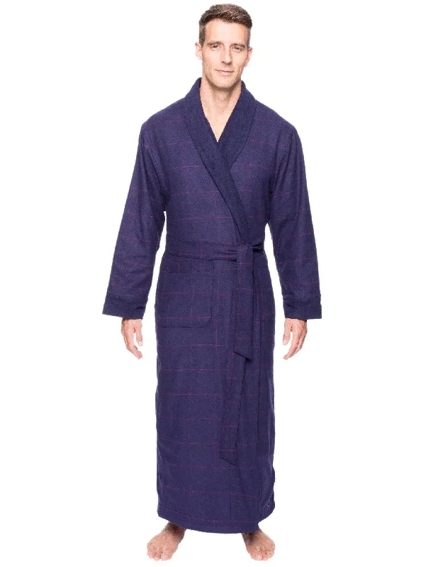 Monogrammed men's robes as a personalized giftMen's Premium 100% Cotton Flannel Fleece Lined Robe - Windowpane Checks Blue/Red Monogrammed men's robes as a personalized giftMen's Premium 100% Cotton Flannel Fleece Lined Robe - Windowpane Checks Blue/Red