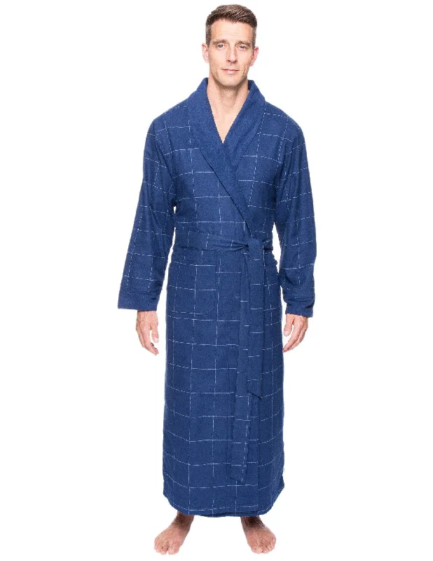 Luxury men's silk robes for a spa - like experienceMen's Premium 100% Cotton Flannel Fleece Lined Robe - Windowpane Checks Dark Blue Luxury men's silk robes for a spa - like experienceMen's Premium 100% Cotton Flannel Fleece Lined Robe - Windowpane Checks Dark Blue