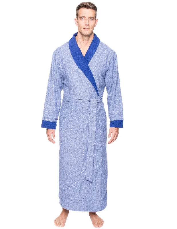 Tie - waist men's robes for a customizable fitMen's Premium 100% Cotton Flannel Fleece Lined Robe - Herringbone Blue Tie - waist men's robes for a customizable fitMen's Premium 100% Cotton Flannel Fleece Lined Robe - Herringbone Blue