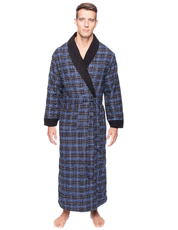 Luxury men's silk robes for a spa - like experienceMen's Premium 100% Cotton Flannel Fleece Lined Robe - Plaid Navy/Black Luxury men's silk robes for a spa - like experienceMen's Premium 100% Cotton Flannel Fleece Lined Robe - Plaid Navy/Black