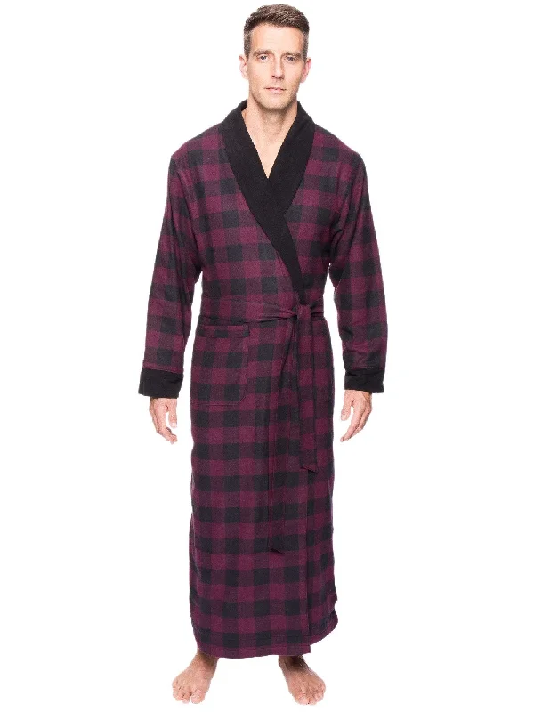 Hooded men's robes for extra warmth and comfortMen's Premium 100% Cotton Flannel Fleece Lined Robe - Gingham Fig/Black Hooded men's robes for extra warmth and comfortMen's Premium 100% Cotton Flannel Fleece Lined Robe - Gingham Fig/Black
