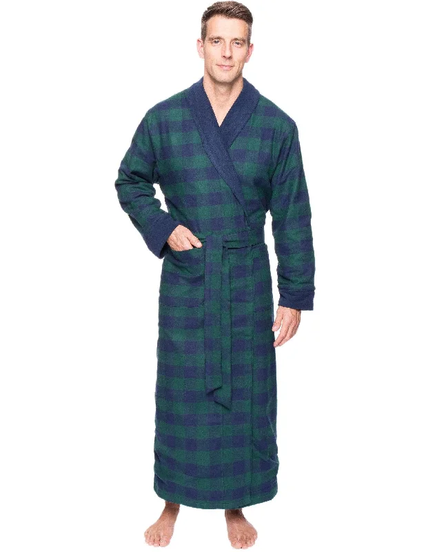 Men's robes with a hidden button closureMen's Premium 100% Cotton Flannel Fleece Lined Robe - Gingham Green/Navy Men's robes with a hidden button closureMen's Premium 100% Cotton Flannel Fleece Lined Robe - Gingham Green/Navy