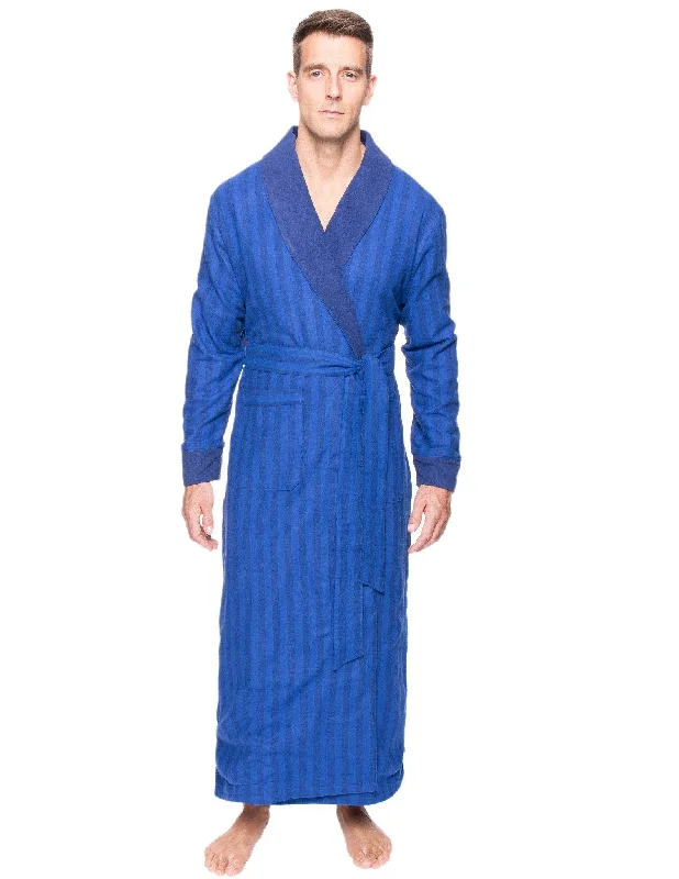 Short - style men's robes for a modern lookMen's Premium 100% Cotton Flannel Fleece Lined Robe - Stripes Tonal Blue Short - style men's robes for a modern lookMen's Premium 100% Cotton Flannel Fleece Lined Robe - Stripes Tonal Blue