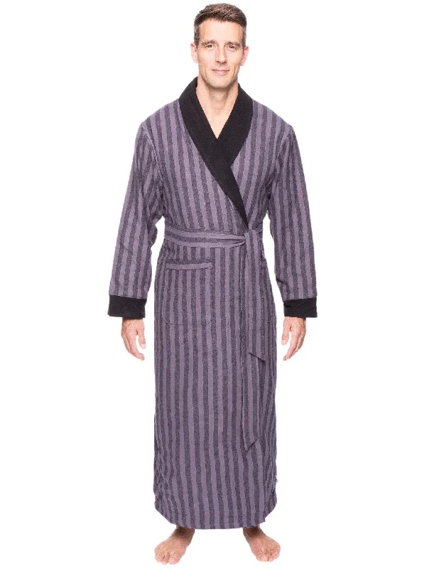 Jacquard - patterned men's robes for a stylish appearanceMen's Premium 100% Cotton Flannel Fleece Lined Robe - Stripes Black/Grey Jacquard - patterned men's robes for a stylish appearanceMen's Premium 100% Cotton Flannel Fleece Lined Robe - Stripes Black/Grey