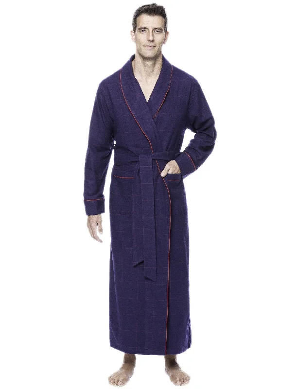 Embroidered men's robes for a touch of eleganceBox Packaged Men's Premium 100% Cotton Flannel Long Robe - Windowpane Checks Blue/Red Embroidered men's robes for a touch of eleganceBox Packaged Men's Premium 100% Cotton Flannel Long Robe - Windowpane Checks Blue/Red