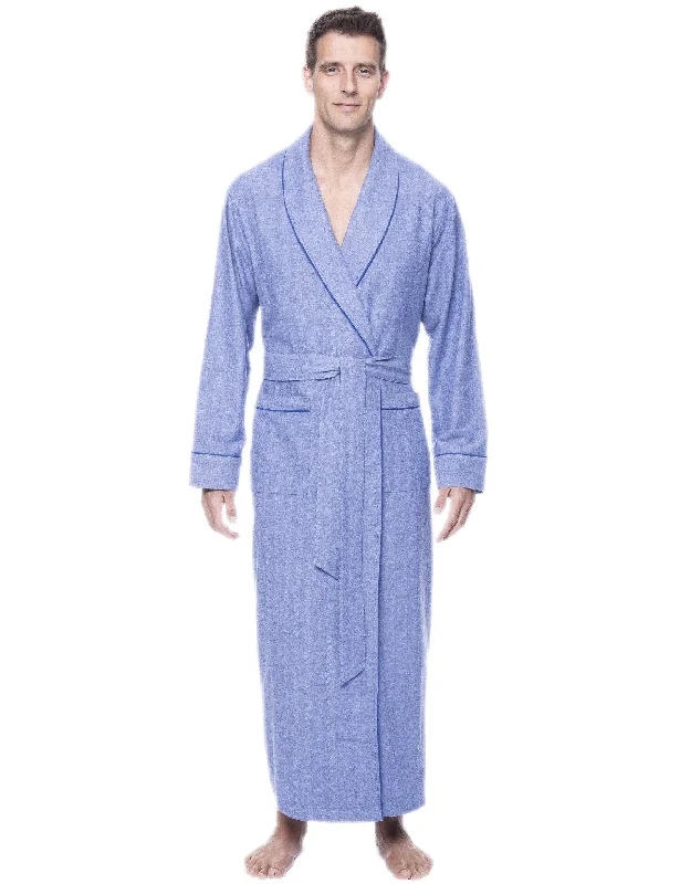 Men's robes with a hidden button closureBox Packaged Men's Premium 100% Cotton Flannel Long Robe - Herringbone Blue Men's robes with a hidden button closureBox Packaged Men's Premium 100% Cotton Flannel Long Robe - Herringbone Blue