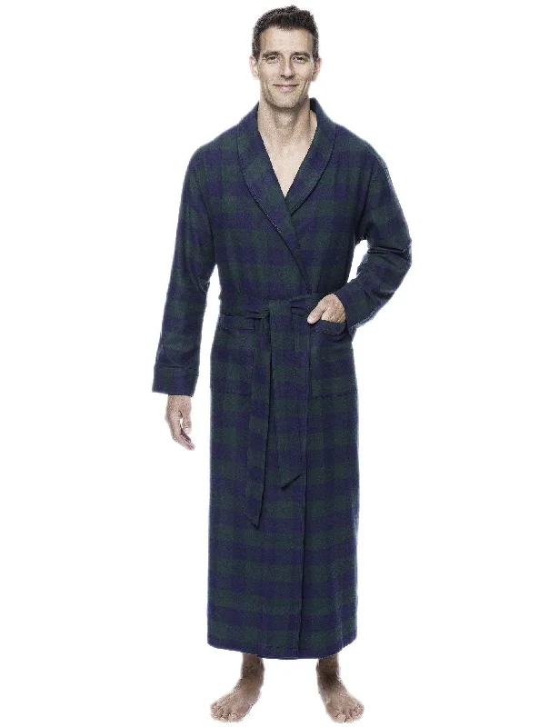 Hooded men's robes for extra warmth and comfortBox Packaged Men's Premium 100% Cotton Flannel Long Robe - Gingham Green/Navy Hooded men's robes for extra warmth and comfortBox Packaged Men's Premium 100% Cotton Flannel Long Robe - Gingham Green/Navy
