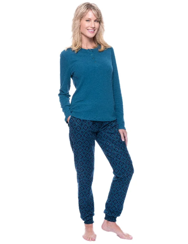 Jacquard - patterned men's robes for a stylish appearanceWomen's Premium Flannel Jogger Lounge Set - Moroccan Navy/Teal Jacquard - patterned men's robes for a stylish appearanceWomen's Premium Flannel Jogger Lounge Set - Moroccan Navy/Teal
