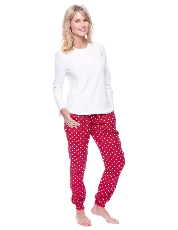 Loungewear - style men's robes for casual daysWomen's Premium Flannel Jogger Lounge Set - Dots Diva Red