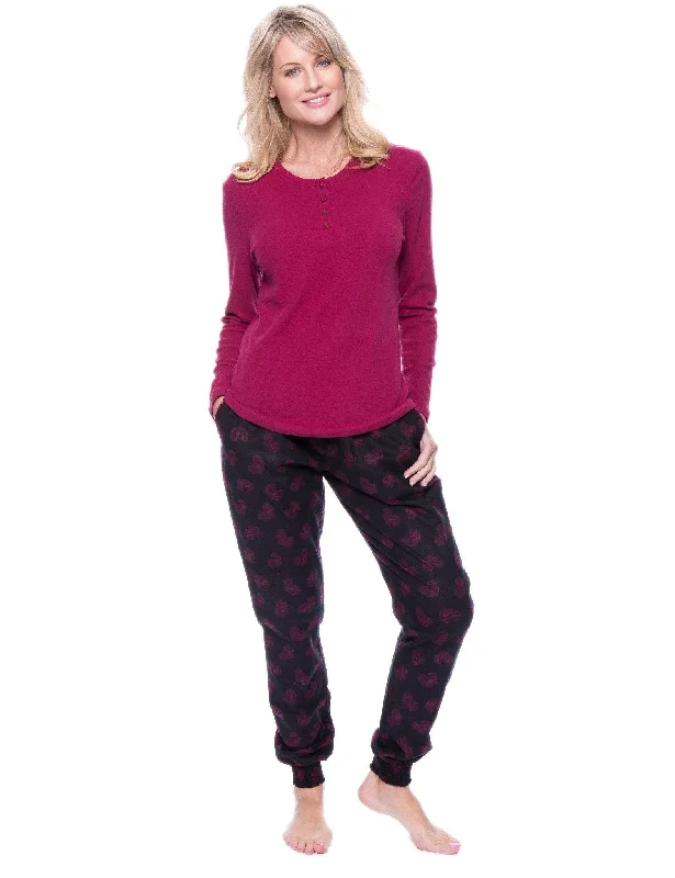 Monogrammed men's robes as a personalized giftWomen's Premium Flannel Jogger Lounge Set - Hearts Black/Red