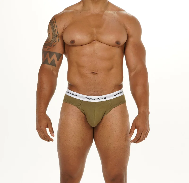 Men's briefs with a double - layer pouch for extra protectionOlive Green + White Brief Men's briefs with a double - layer pouch for extra protectionOlive Green + White Brief