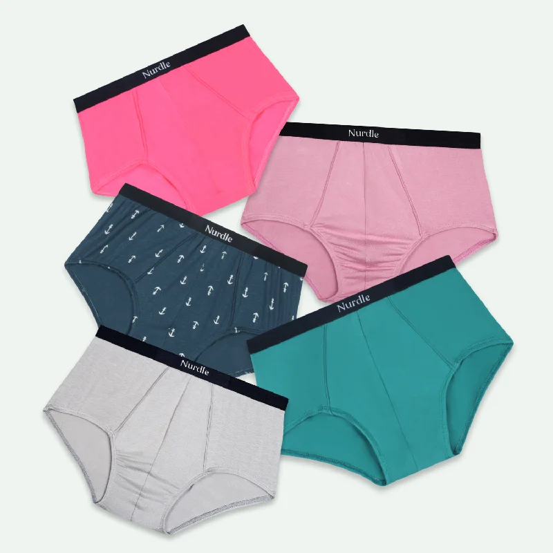 Men's briefs with a lace trim for a touch of flairPack of 5 - Ethan Briefs - Kids Boy Age 3-10 Years ( Crimson Berry, Anchor Sage, Cotton Candy, Misty Grey, Forest Neon)