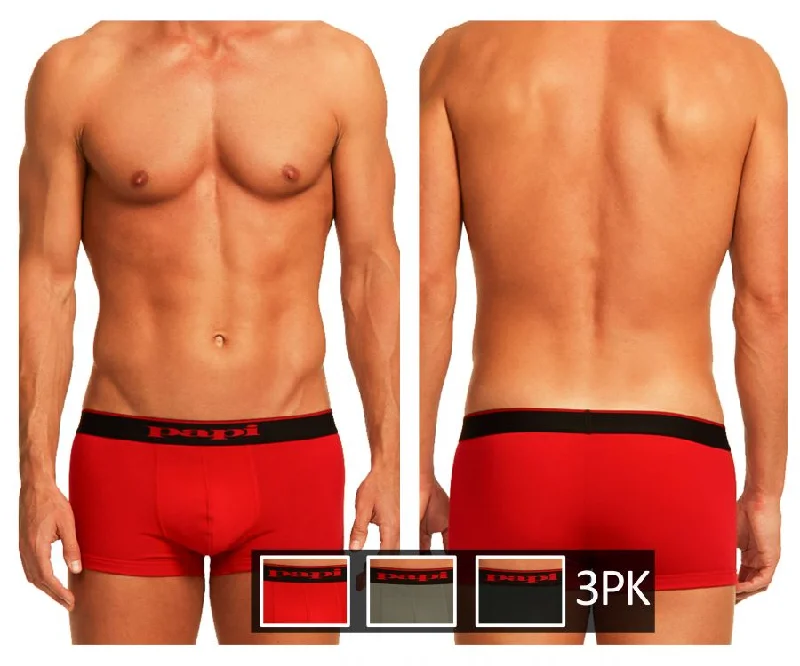 Tag - less men's boxer briefs to prevent irritationPapi 980501-950 3PK Cotton Stretch Brazilian Solids Color Red-Gray-Black Tag - less men's boxer briefs to prevent irritationPapi 980501-950 3PK Cotton Stretch Brazilian Solids Color Red-Gray-Black