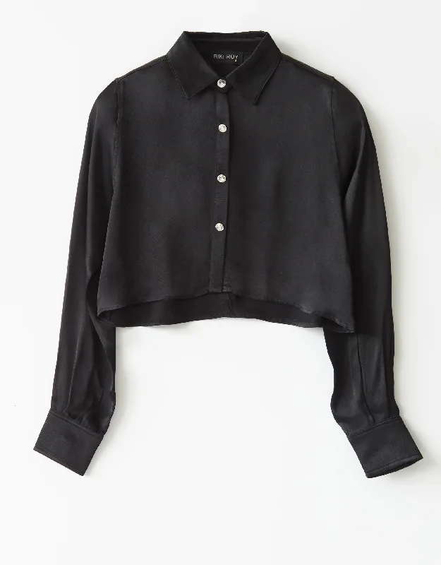 Waffle - weave men's robes for a textured feelPeau De Soie Cropped Blouse with Jewel Buttons Black Waffle - weave men's robes for a textured feelPeau De Soie Cropped Blouse with Jewel Buttons Black