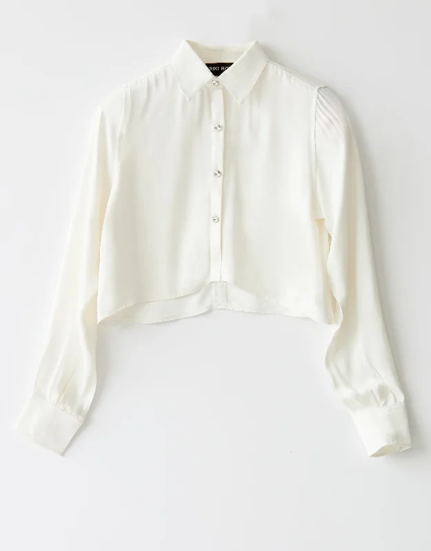 Short - style men's robes for a modern lookPeau De Soie Cropped Blouse with Jewel Buttons Ivory Short - style men's robes for a modern lookPeau De Soie Cropped Blouse with Jewel Buttons Ivory