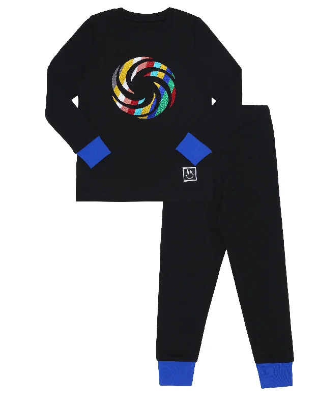 Men's robes made from sustainable materialsPima Cotton Artsy Spiral Kids Pajamas Legging Playwear Set Black Men's robes made from sustainable materialsPima Cotton Artsy Spiral Kids Pajamas Legging Playwear Set Black