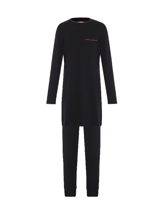 Embroidered men's robes for a touch of elegancePima Cotton Picot Trimmed Kids Tunic Pajamas Legging Set Black Pink Embroidered men's robes for a touch of elegancePima Cotton Picot Trimmed Kids Tunic Pajamas Legging Set Black Pink