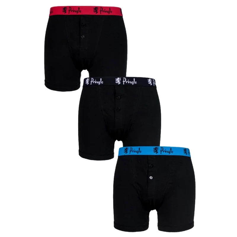Mid - rise men's trunks for a balanced coverageBlack Pringle Trunks 3 Pack with Contrast Waistband Mid - rise men's trunks for a balanced coverageBlack Pringle Trunks 3 Pack with Contrast Waistband