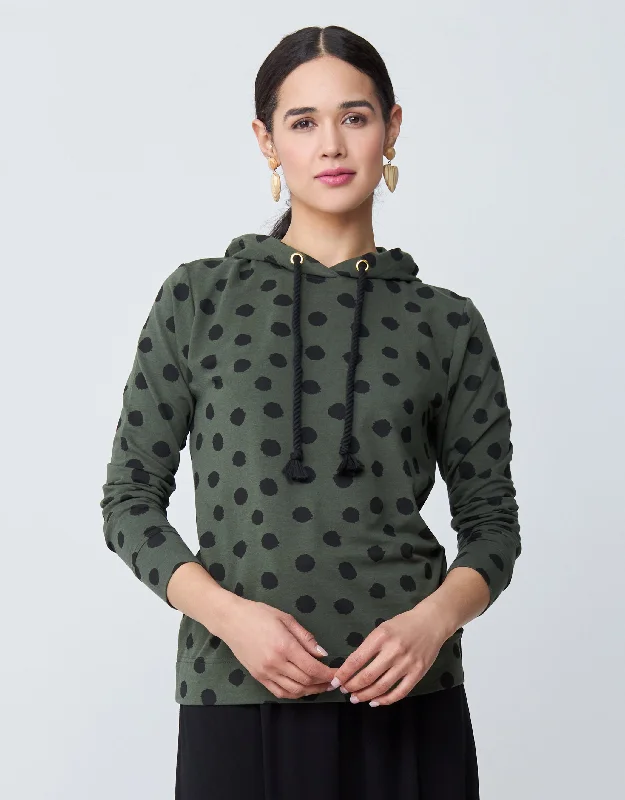 Monogrammed men's robes as a personalized giftPull On Hoodie with Rope Cord Green Polka Dot