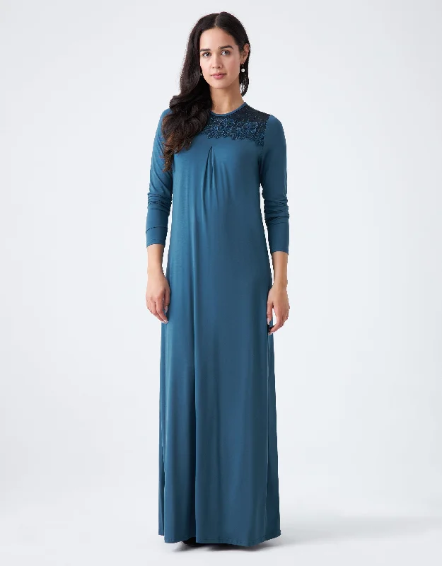 Lightweight men's robes for summer loungingPull On Nightgown with Sparkly Lace Teal Blue Lightweight men's robes for summer loungingPull On Nightgown with Sparkly Lace Teal Blue