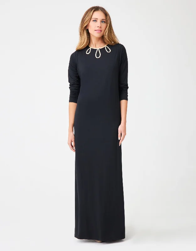 Short - style men's robes for a modern lookPull On Layered Nursing Nightgown with Tipped Keyhole Trim Black Gold Short - style men's robes for a modern lookPull On Layered Nursing Nightgown with Tipped Keyhole Trim Black Gold